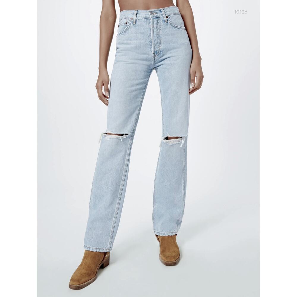 RE/DONE High Rise Loose Straight Jeans 24 Bleach Destroy 188-3WHRL
